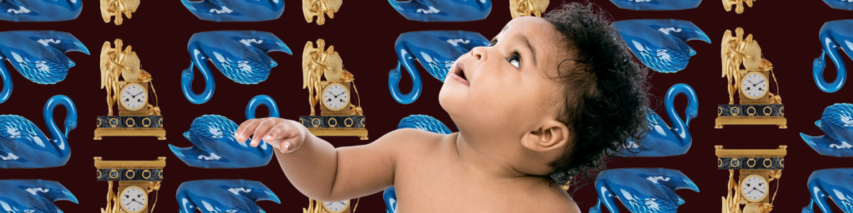 Antiques and Babies: Toddler and blue swams