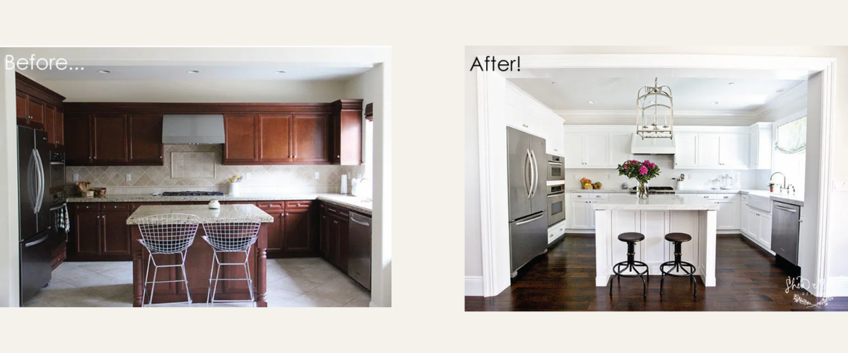 Before and after painting kitchen white
